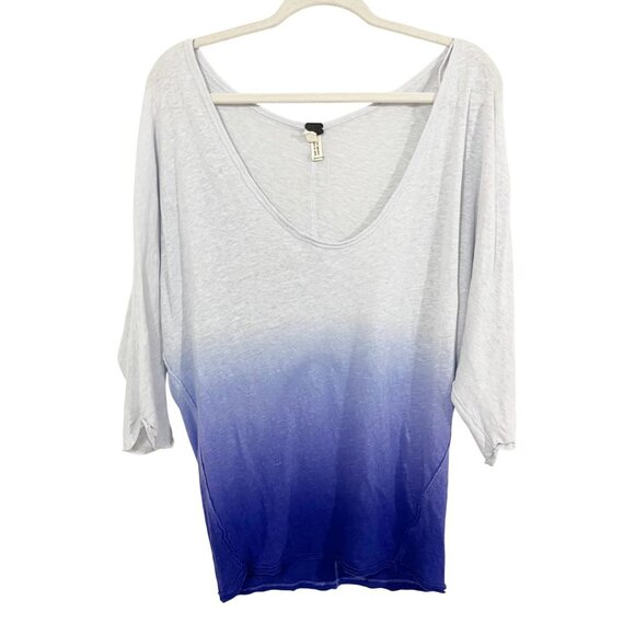 Free People We the Free Blue Ombre Linen Slouchy Tee - Size Small - Picture 1 of 6